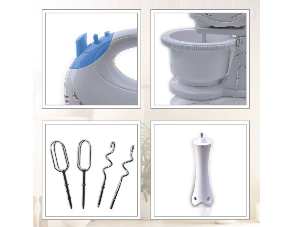 Mixer cu bol și blender SAPIR SP 1115 GPN, 300W, 2 litri, 5 viteze + Turbo, Suport rotativ, Alb/albastru