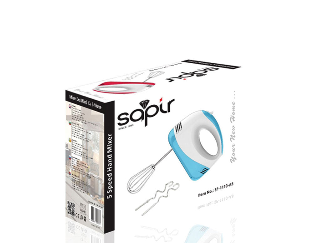 Mixer de mână SAPIR SP 1110 AB, 150W, 5 viteze, 4 palete, alb/albastru