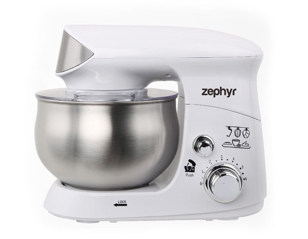 Mixer planetar cu bol din oțel inoxidabil ZEPHYR ZP 1115 R, 700W, 3,5 litri, 6 viteze, Accesorii, Alb