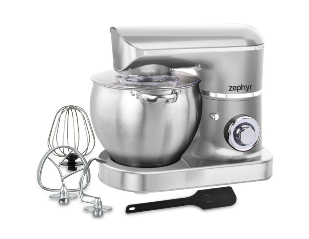 Mixer planetar cu bol din oțel inoxidabil ZEPHYR ZP 1115 T, 1500W, 8,5 litri, 6 viteze, Accesorii, Argintiu