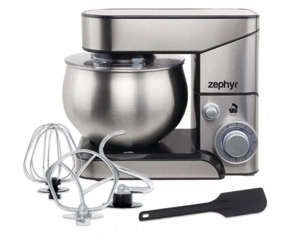 Mixer planetar cu bol din oțel inoxidabil ZEPHYR ZP 1115 U, 1000W, 5 litri, 6 viteze, Accesorii, Oțel, Argintiu