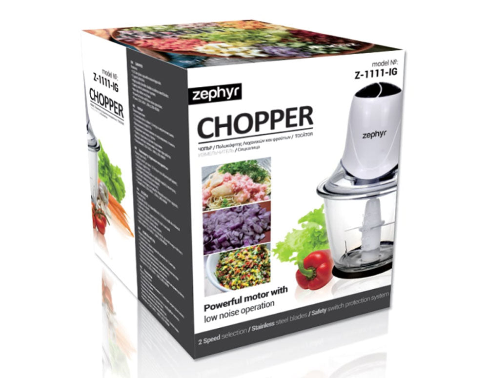 Tocător cu bol de sticlă ZEPHYR ZP 1111 IG, 300W, 1,5 litri, 2 viteze, 4 lame, Alb