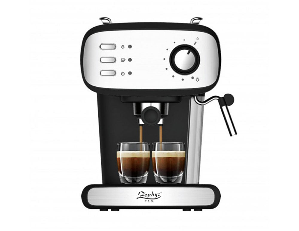 Espressor ZEPHYR ZP 1171 J, 850W, 15 bar, 1,5 litri, Disc cremă, Spumator, Oțel inoxidabil/negru