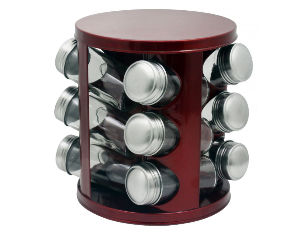 Borcane de condimente pe suport ZEPHYR ZP 1217 CR12, 12 borcane, 3 niveluri, bază rotativă, roșu