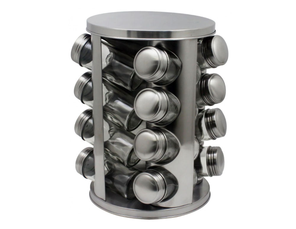 Borcane de condimente pe suport ZEPHYR ZP 1217 CR16, 16 borcane, 4 niveluri, bază rotativă, argintiu