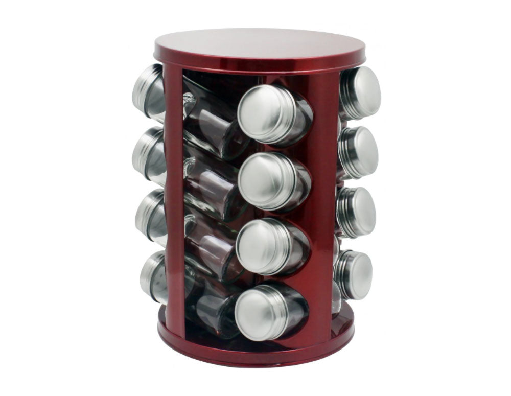 Borcane de condimente pe suport ZEPHYR ZP 1217 CR16, 16 borcane, 4 niveluri, bază rotativă, roșu
