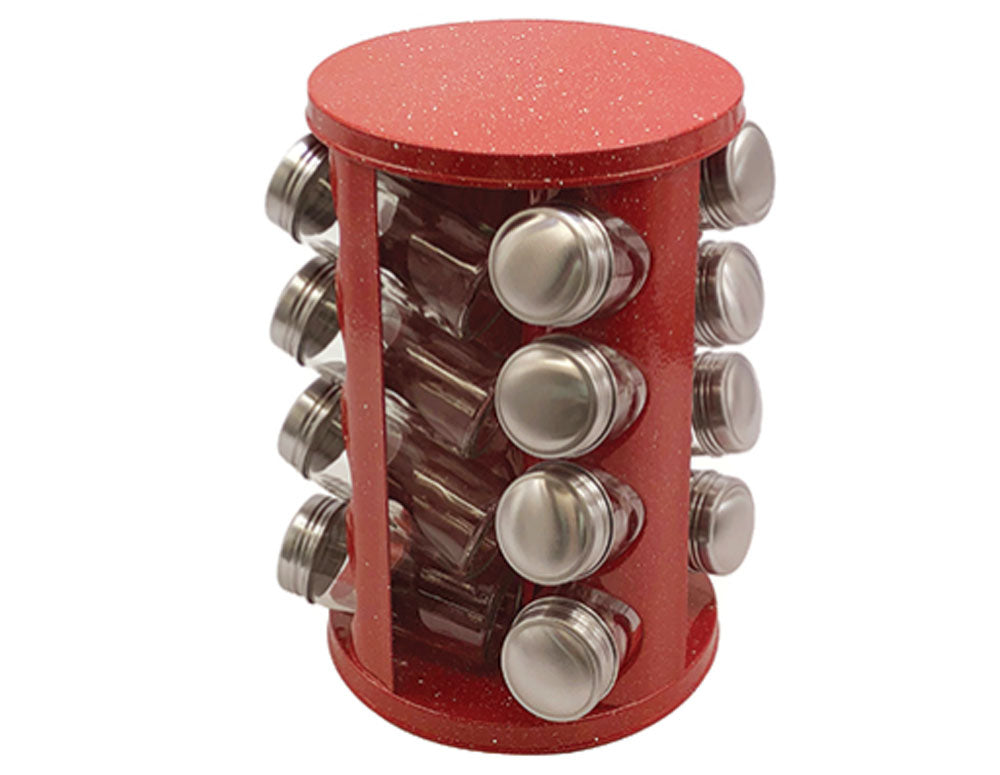 Borcane de condimente pe suport ZEPHYR ZP 1217 CR16, 16 borcane, 4 niveluri, bază rotativă, marmură roșie