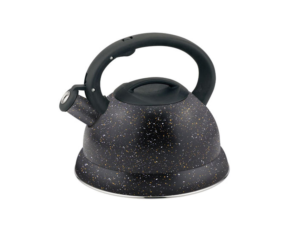 Fierbător cu fluierat HAUS ROLAND HR-724C, 3 litri, oțel, capac din plastic, margine cromată, marmură neagră