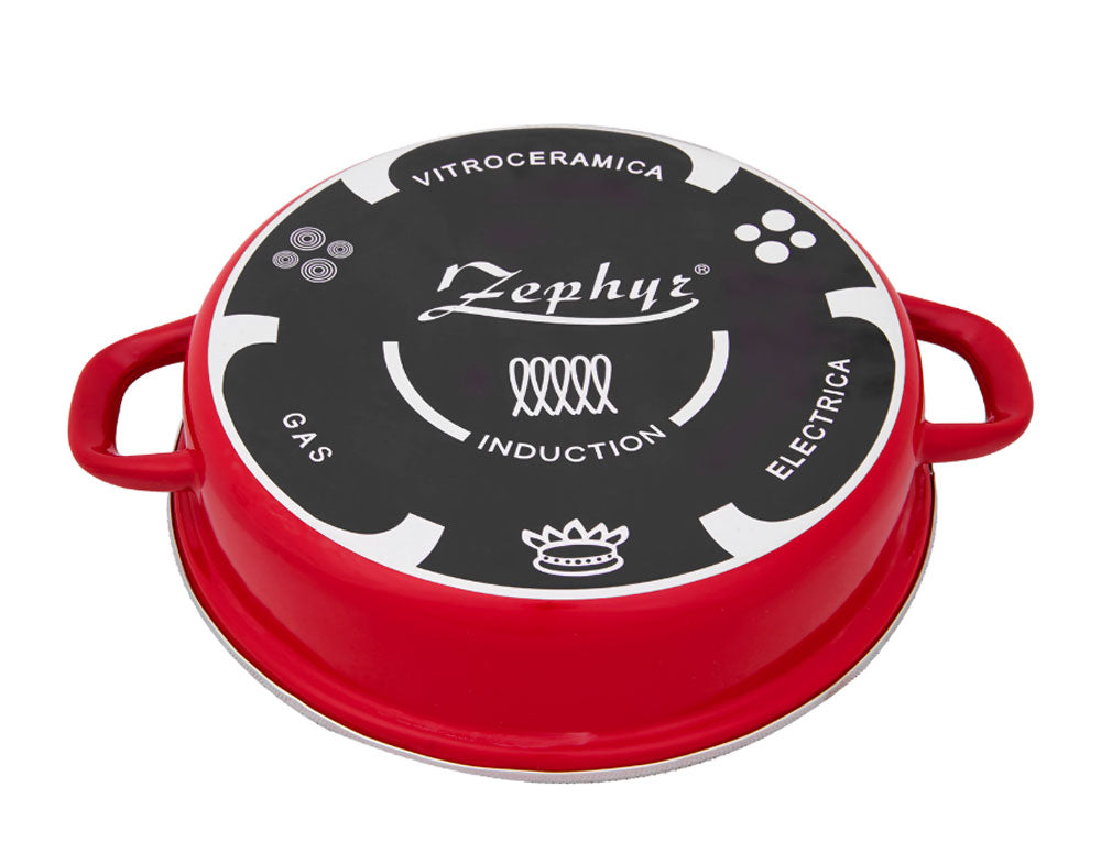Tavă și oală cu capac 2 în 1 ZEPHYR Stone Line ZP 1222 DE28C, 28 cm, Înveliș din piatră, Inducție, Roșu