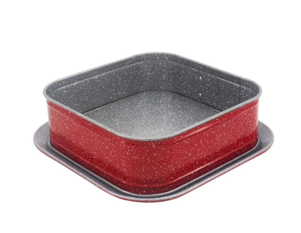 Tavă pentru tort cu fund plat ZEPHYR ZP 1223 EHS, 27x27x7 cm, acoperire marmorizată, roșie