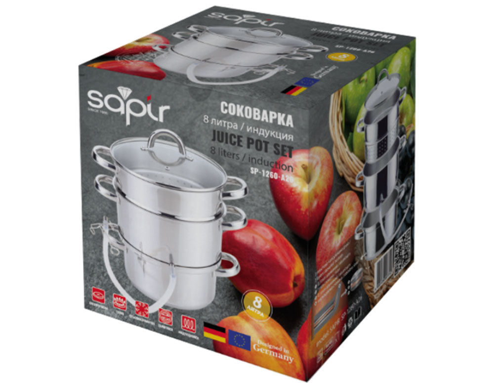 Storcător de fructe SAPIR SP 1260 A26, 8 litri, Carte de rețete, Oțel inoxidabil