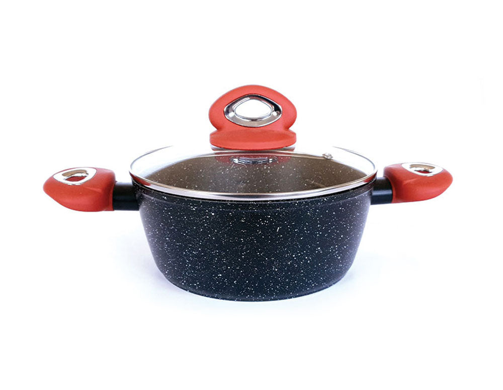 Ghiveci OLINA OL 0615-22, 22 cm, Acoperire marmorizată, Negru/roșu