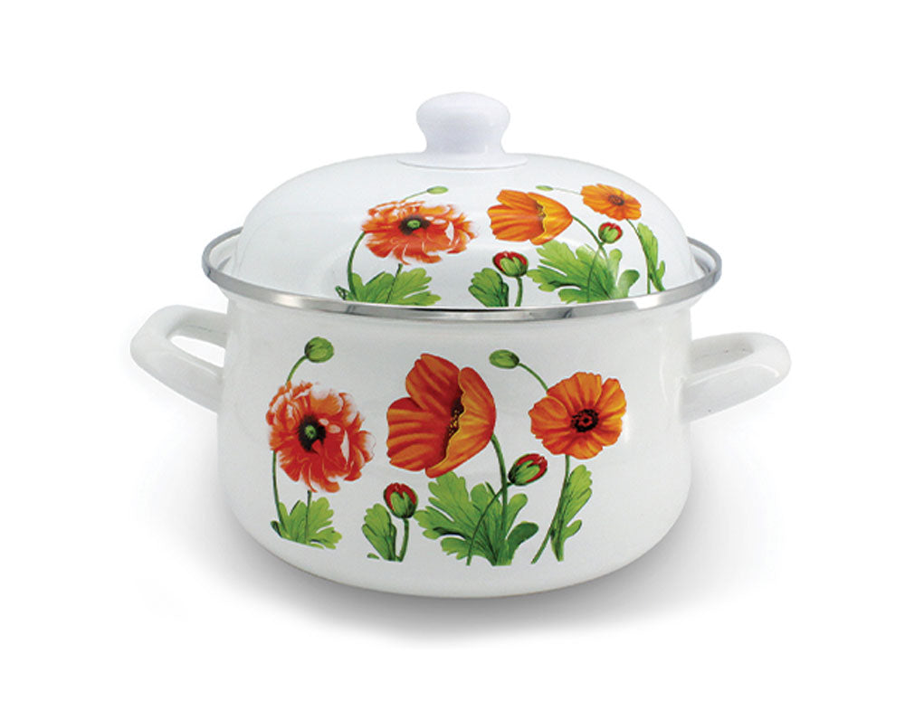 Cratiță cu capac metalic SAPIR SP 4518 I18, 1,85 litri, 18x11 cm, Email, Alb cu decor