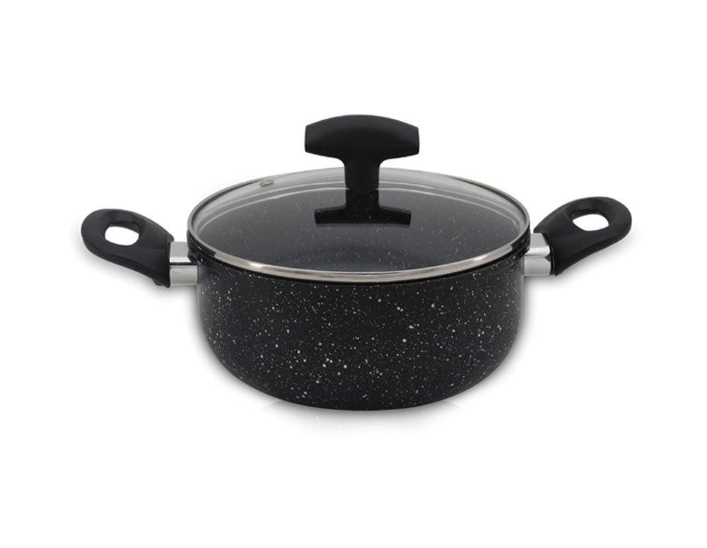 Cratiță cu capac SAPIR SP 1318 VM22, 2,8 litri, 22x8,5 cm, Finisaj marmorat, Inducție, Negru