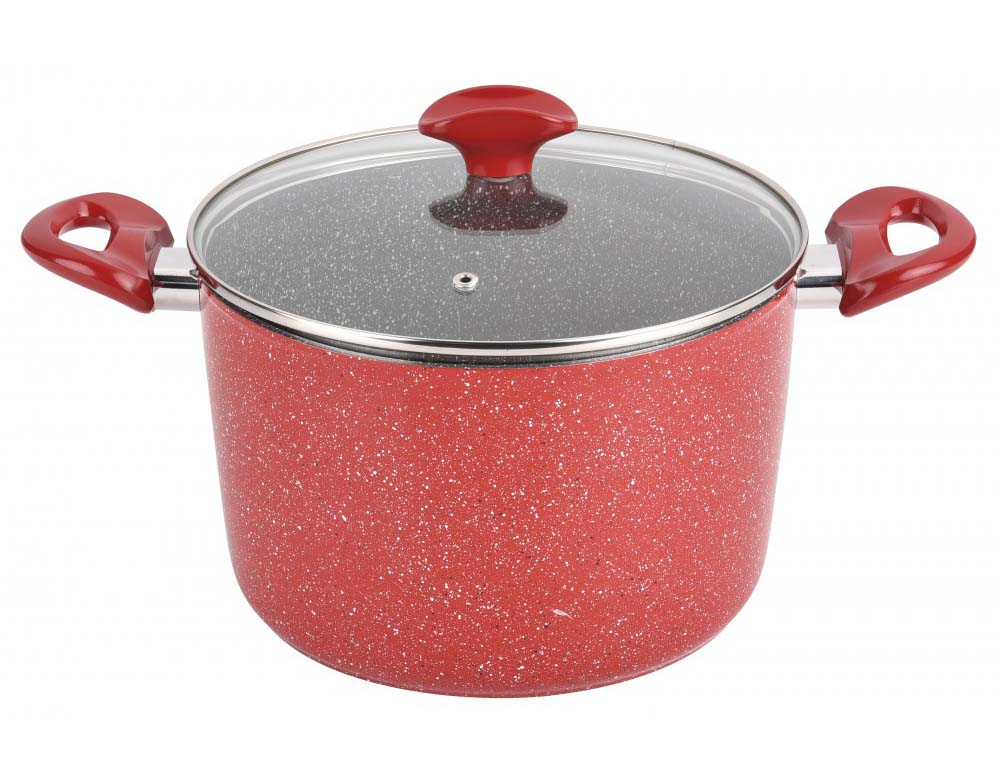 Cratiță adâncă cu capac ZEPHYR Red Passion ZP 4418 E24D, 5,9 litri, 24x15,5 cm, acoperire cu marmură, inducție, roșu