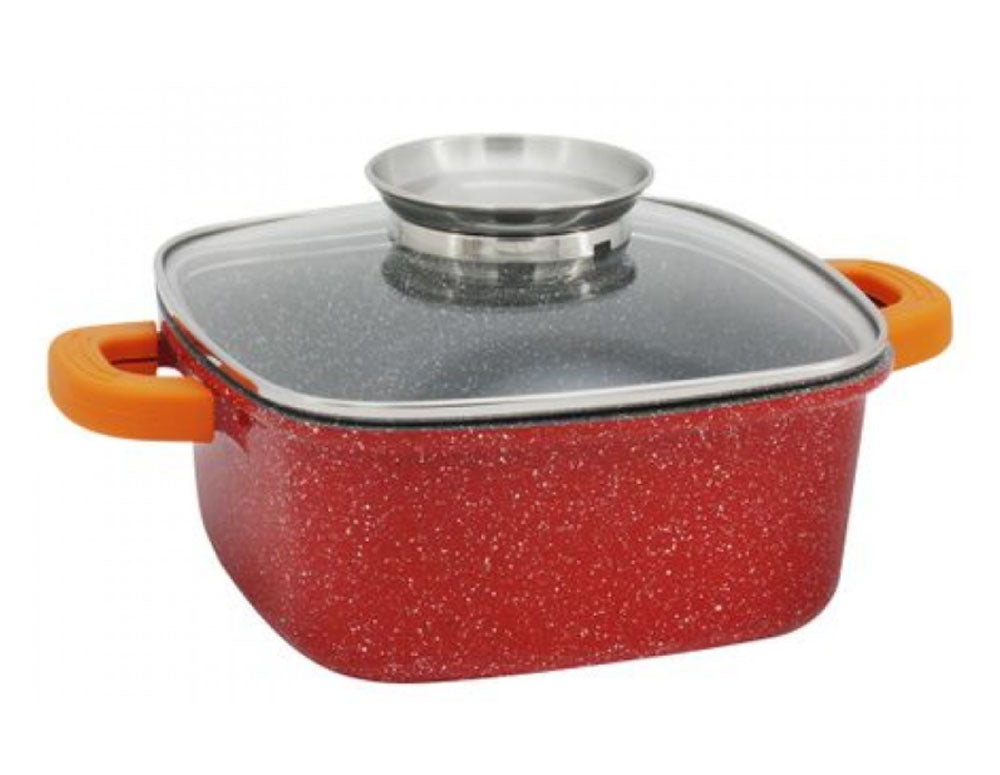 Oală cu dozator de grăsime ZEPHYR Red Passion ZP 4323 EM24A, 4,4 litri, 24x24 cm, Mânere, Finisaj marmorat, Inducție, Roșu