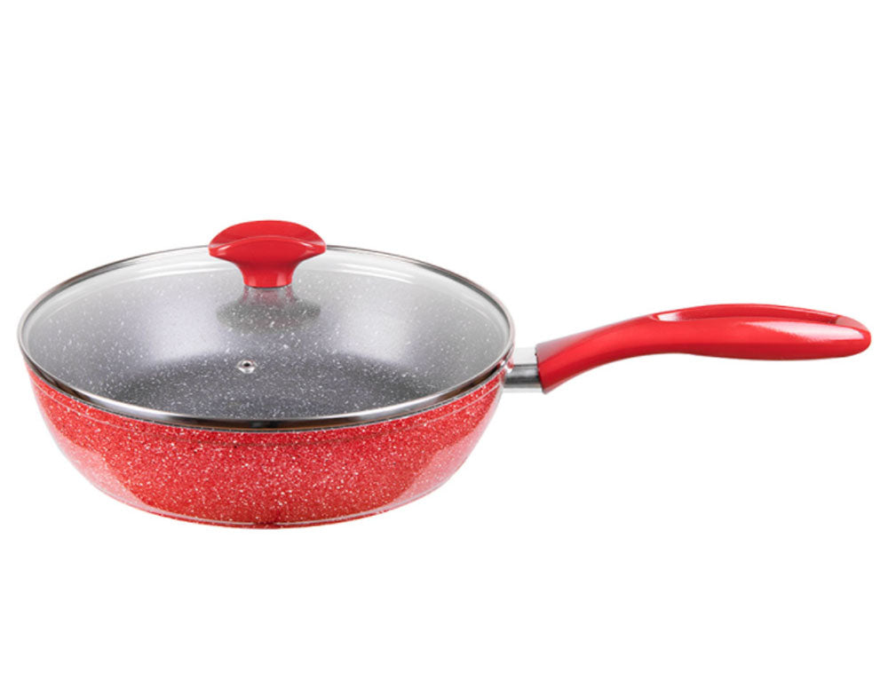 Tigaie adâncă cu capac ZEPHYR Red Passion ZP 4419 E26CD, 26x6,5 cm, Înveliș din marmură, Inducție, Roșu