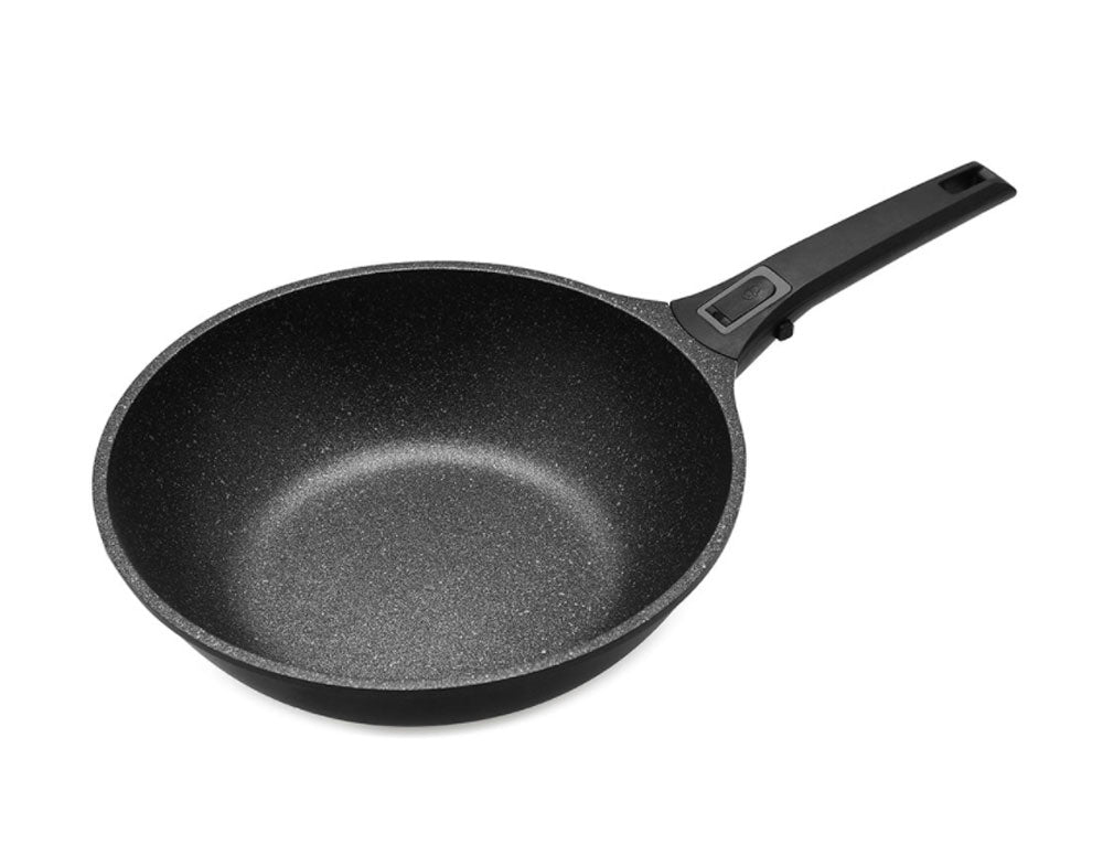 Tigaie wok cu capac și mâner detașabil ZEPHYR ZP 4320 30NC, 30x10 cm, acoperire din marmură, inducție, negru