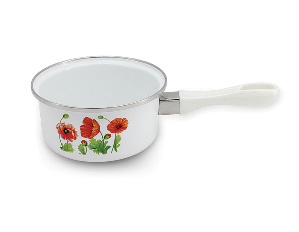 Caserolă SAPIR SP 4521 I14, 0,8 litri, 14x7 cm, Email, Alb cu decorațiuni