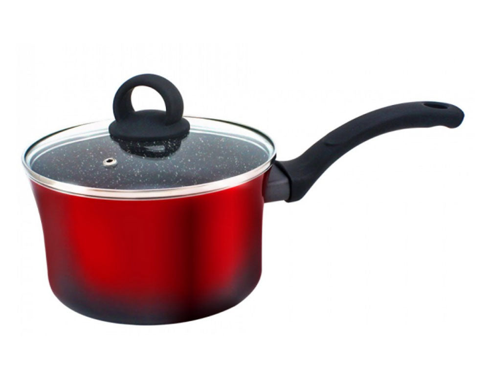 Caserolă cu capac ZEPHYR ZP 4421 T18, 2,2 litri, 18x11 cm, acoperire cu marmură, inducție, roșu/negru