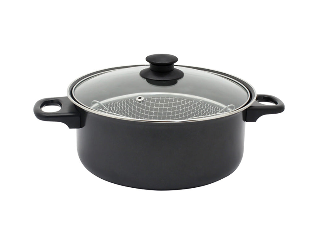 Oală cu coș și capac ESPERANSA ES 1213 F, 24 cm, 1,8 l, Înveliș antiaderent, Negru