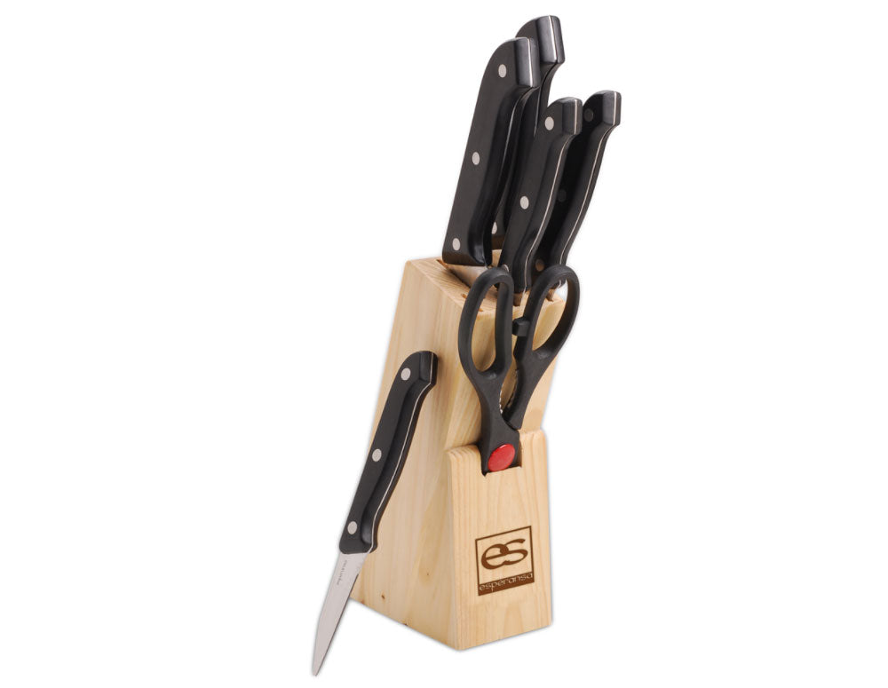 Set cuțite cu suport ESPERANSA ES 1630 A, 7 piese, Foarfece, Oțel inoxidabil, Negru