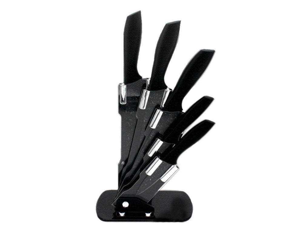 Set cuțite cu suport ZEPHYR ZP 1633 BS5AS, 6 piese, Oțel inoxidabil, Finisaj marmorat, Negru