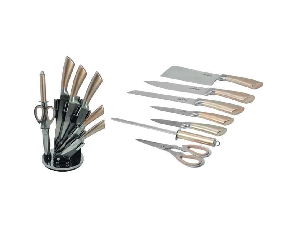 Set cuțite cu suport ZILNER ZL 5125, 8 piese, Ascuțitor, Foarfece, Oțel inoxidabil, Bej