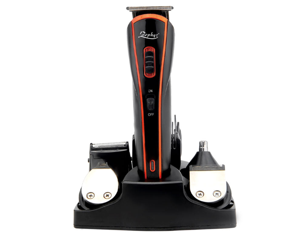Set de bărbierit și tuns 5 în 1 ZEPHYR ZP 1810 BT, aparat de tuns pentru nas, aparat de tuns pentru detalii, accesorii, fără fir, negru/portocaliu