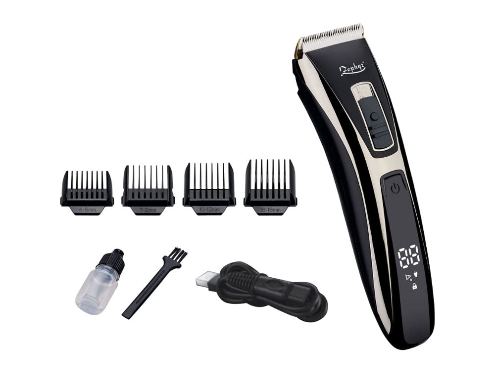 Mașină de tuns ZEPHYR ZP 1810 D, afișaj LED, 4 accesorii, accesorii, fără fir, neagră