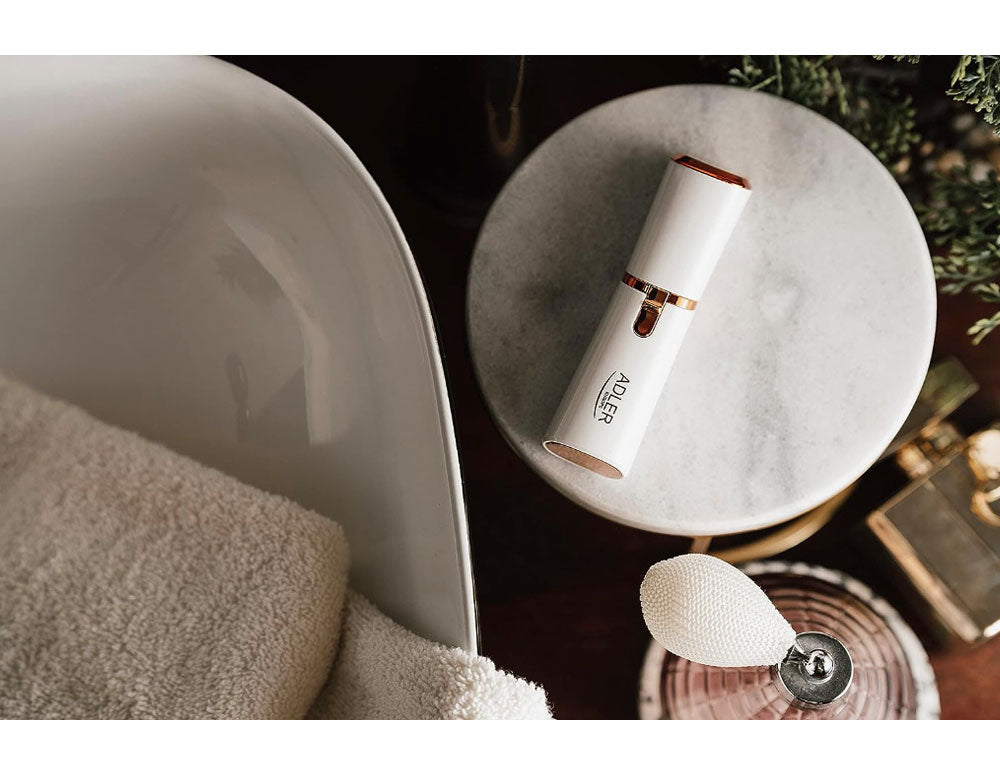 Aparat de tuns facial pentru femei ADLER AD 2939, lumină LED, fără fir, perlat/auriu