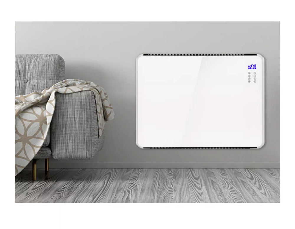 Convector cu panou de sticlă ZEPHYR ZP 1974 G, 2000W, Pentru perete sau podea, 2 niveluri, Telecomandă, 5 până la 35°C, LCD, Alb