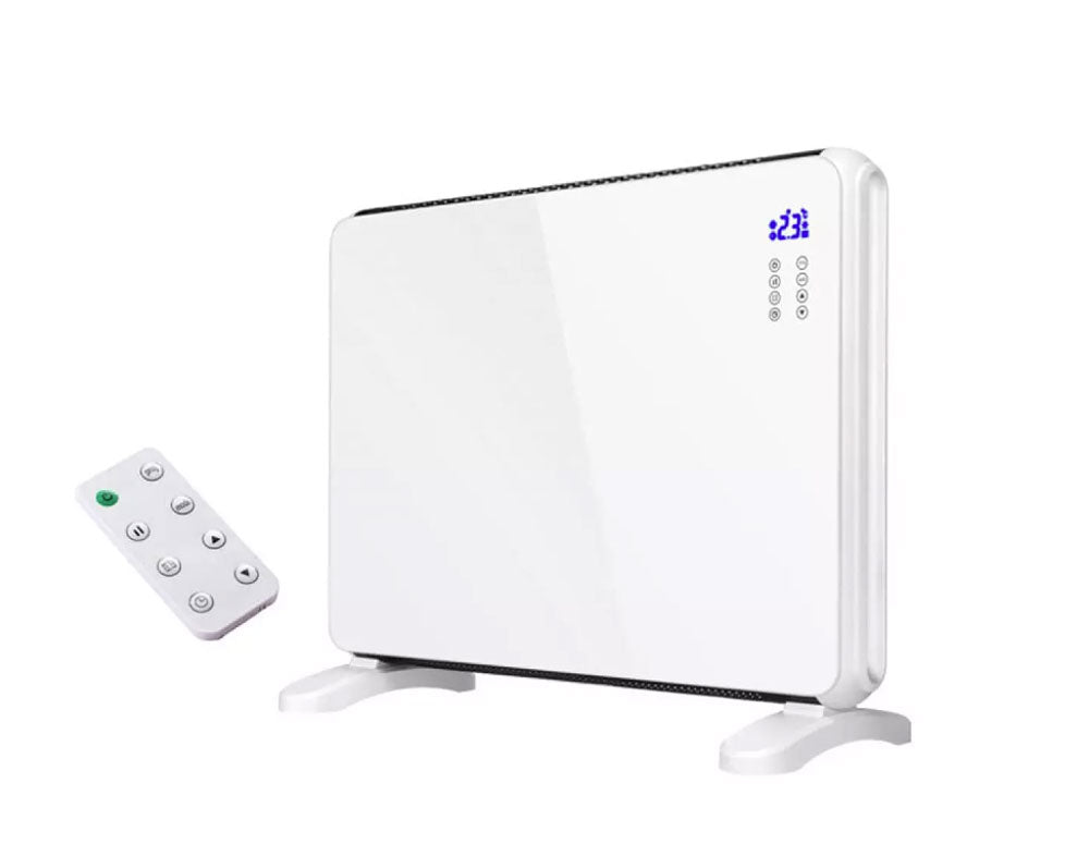 Convector cu panou de sticlă ZEPHYR ZP 1974 G, 2000W, Pentru perete sau podea, 2 niveluri, Telecomandă, 5 până la 35°C, LCD, Alb