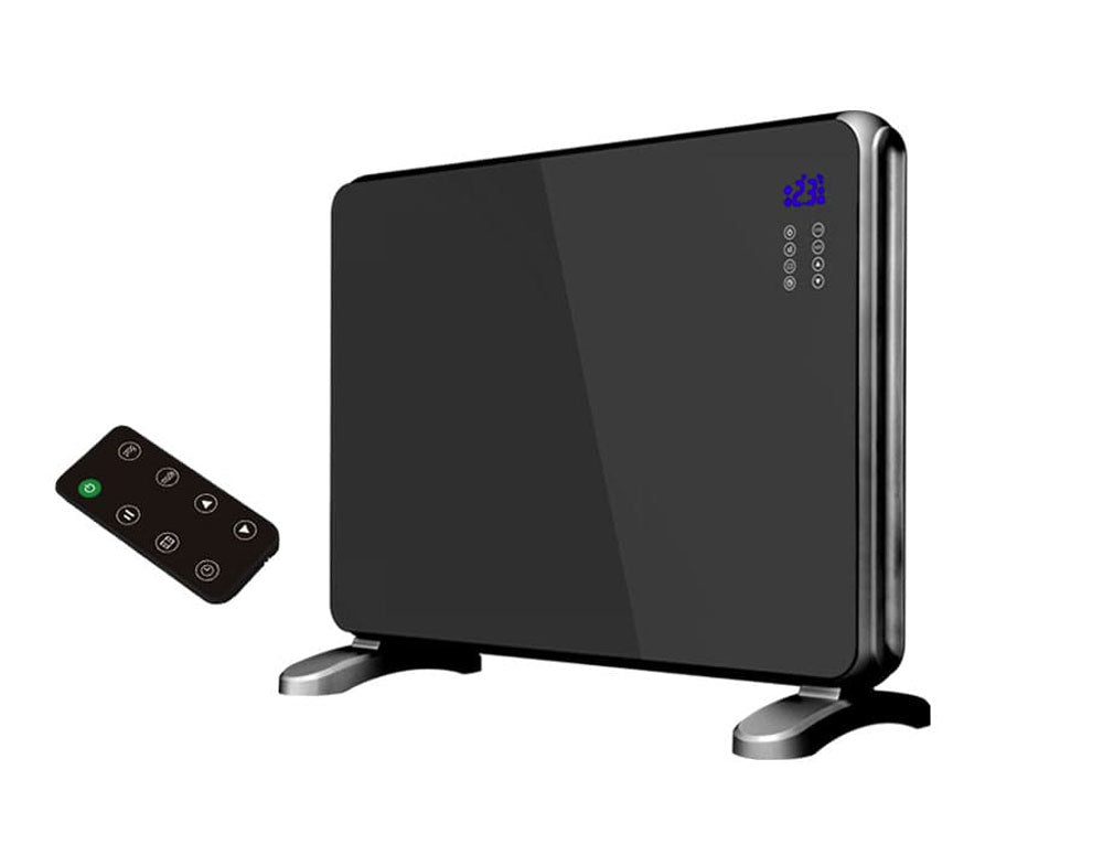 Convector cu panou de sticlă ZEPHYR ZP 1974 G, 2000W, Pentru perete sau podea, 2 niveluri, Telecomandă, 5 până la 35°C, LCD, Negru