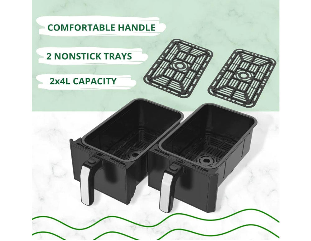 Friteuză cu aer cald JUST PERFECTO JP 1980 JL09, 1700W, 8 litri, 8 programe, Două coșuri, Placă de grătar, Negru