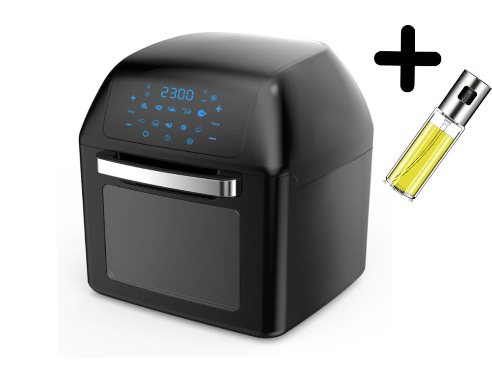 Cuptor cu aer cald multifuncțional ZEPHYR ZP 1980 AO PRO CU SPRAY DE ULEI CADOU, 1500W, 12 litri, 8 accesorii, 10 funcții, Negru
