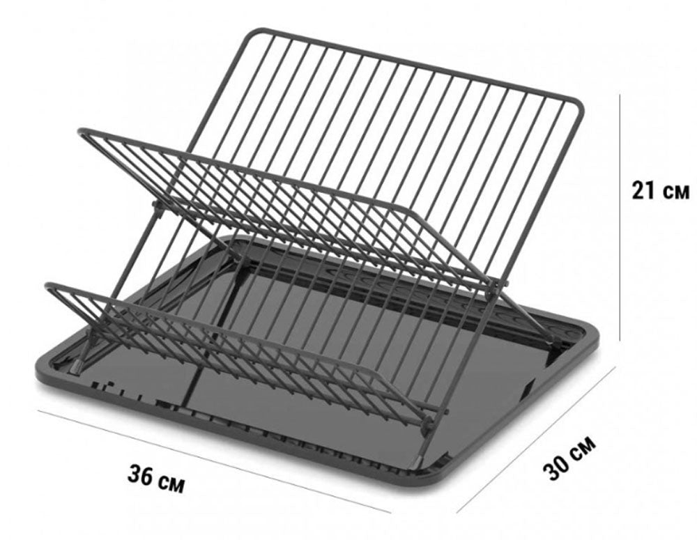 Uscător de vase pliabil ZEPHYR ZP-3000-TXBM, 2 niveluri, 36x30x21 cm, Negru mat