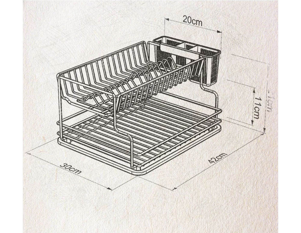Uscător de vase cu 2 niveluri TEKNO TEL TR KB 005, 42 x 30 x 21 cm, Argintiu