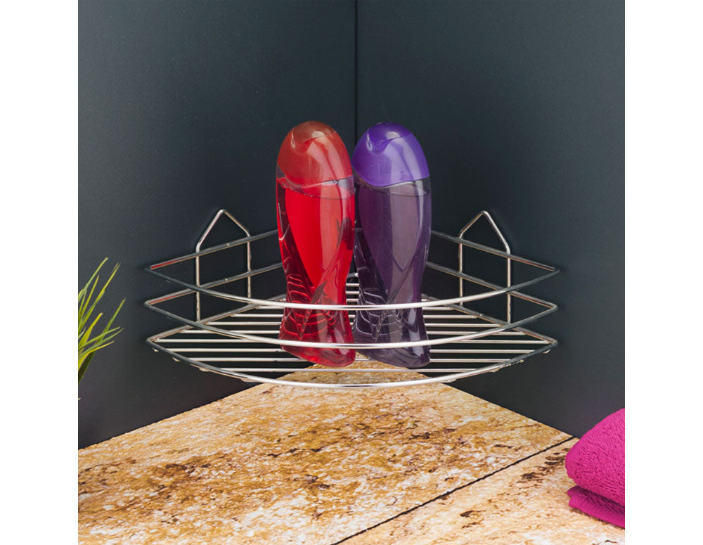 Raft de colț pentru baie pe 1 nivel TEKNO TEL BK 001, 23x23x9 cm, Fixare cu diblu, Crom