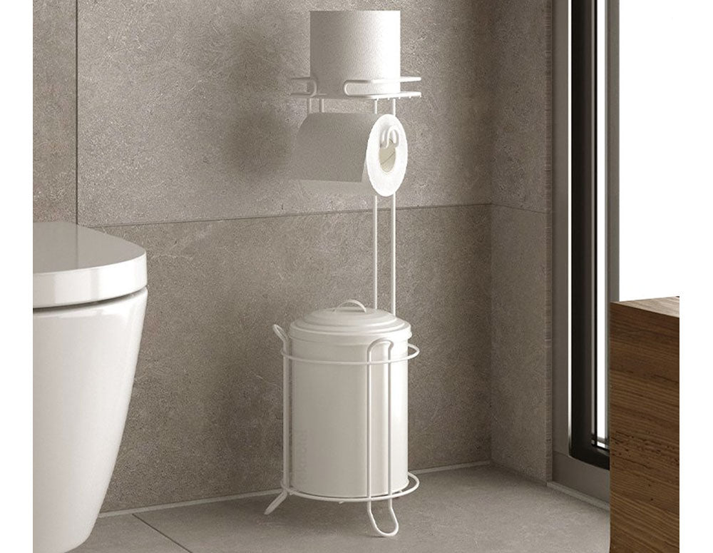 Suport hârtie igienică TEKNO TEL MG-095W, cu coș de gunoi, alb