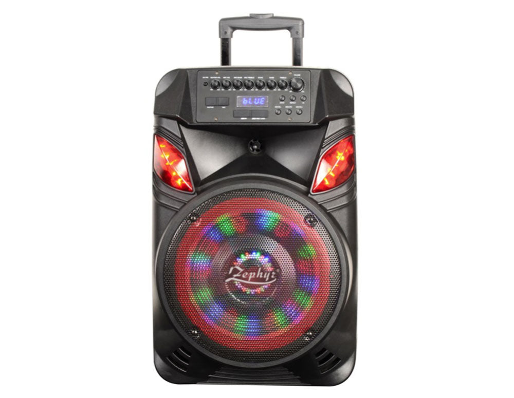 Boxă Zephyr ZP 9999 B12, 300W, 12 inci, Bluetooth, AUX, USB, Card SD, 2 microfoane, wireless, neagră, karaoke