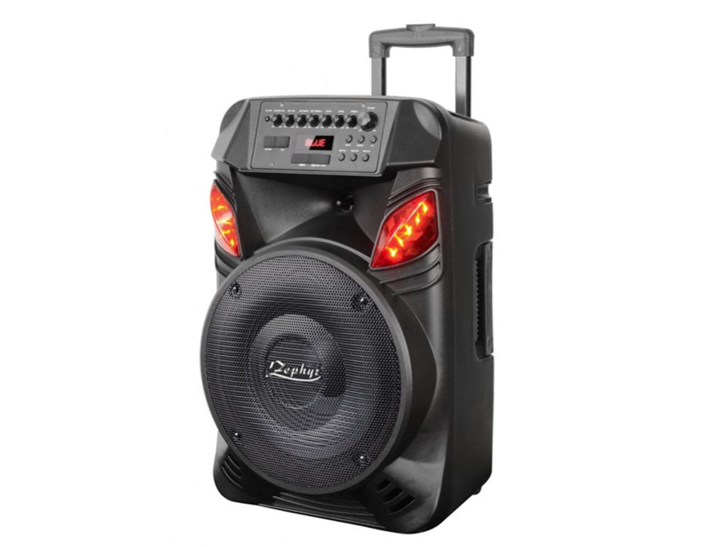 Boxă Zephyr ZP 9999 B12, 300W, 12 inci, Bluetooth, AUX, USB, Card SD, 2 microfoane, wireless, neagră, karaoke