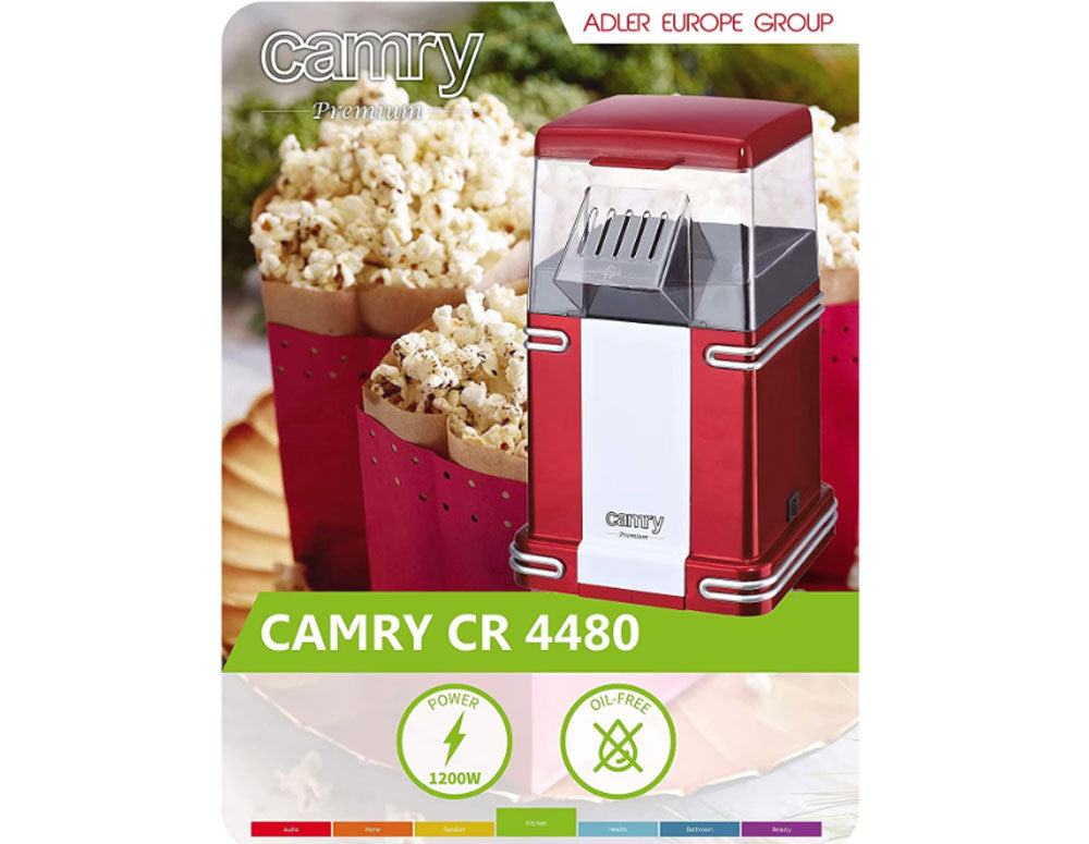 Aparat de popcorn CAMRY CR 4480, 1200W, Tehnologie cu aer cald, Roșu