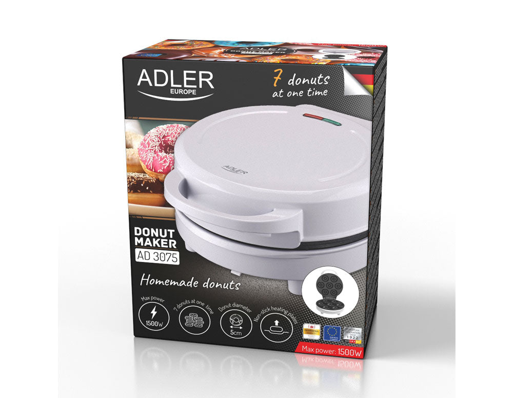 Aparat de făcut gogoși Adler AD 3075, 1500W, 7 gogoși simultan, Plăci antiaderente, Alb