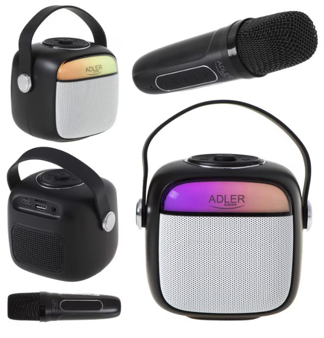 Boxă karaoke cu microfon Adler AD 1199, Wireless, autonomie 8h, USB-C, Bluetooth 5.1, Negru