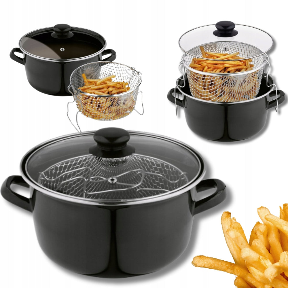 Oală cu coș și capac ESPERANSA ES 1213 F, 24 cm, 1,8 l, Înveliș antiaderent, Negru