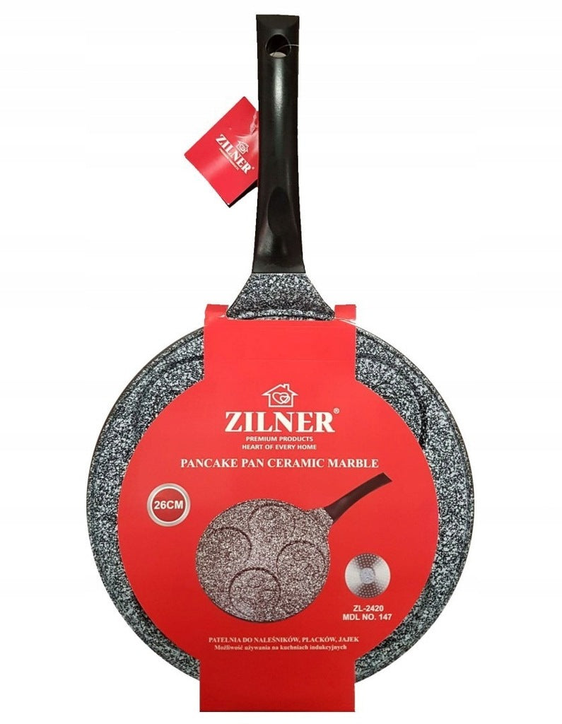 Tavă pentru clătite cu capac ZILNER ZL 2420, 26 cm, 4 forme diferite, acoperire cu marmură, gri
