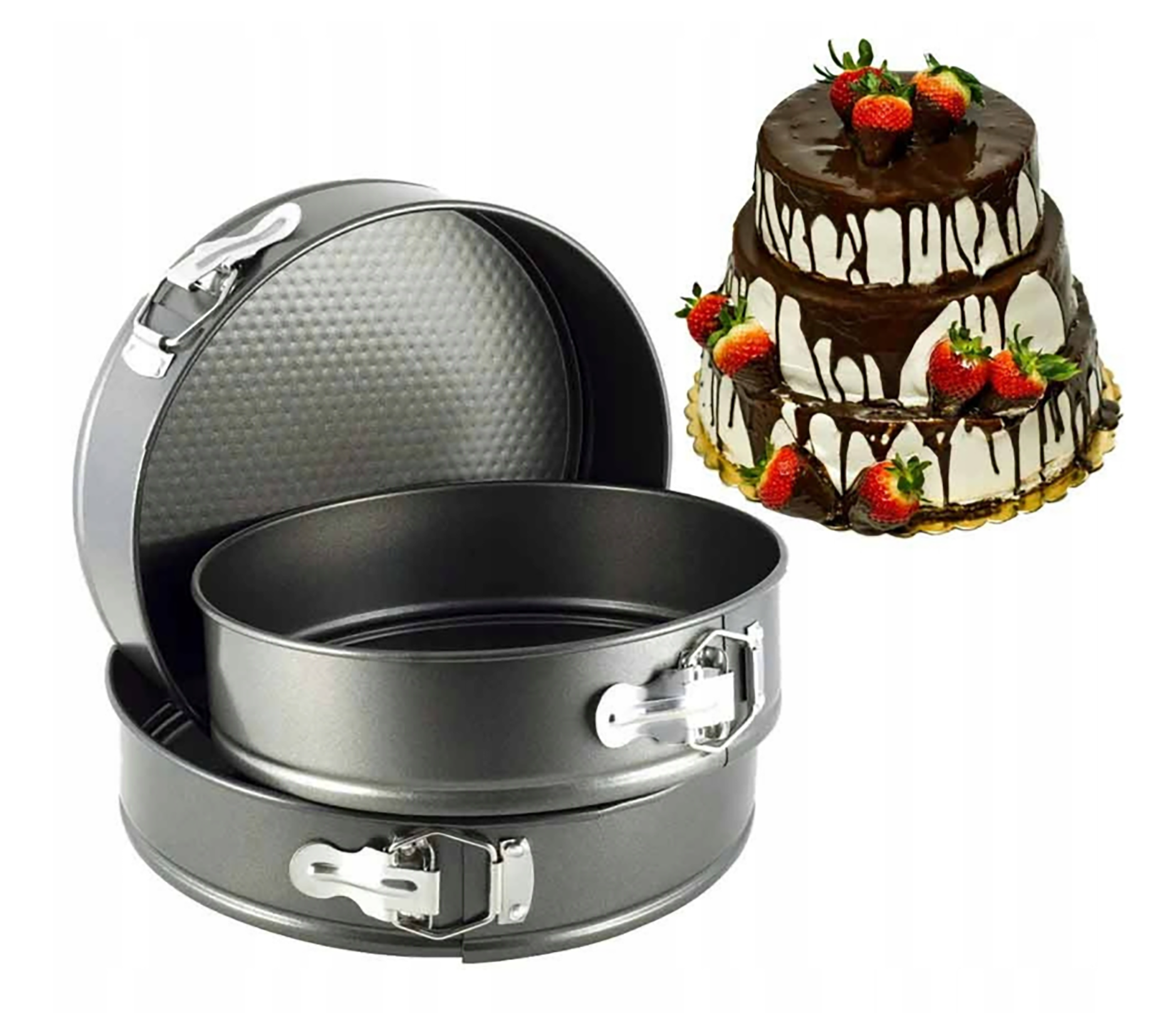 Set de forme de tort cu fund rabatabil ESPERANSA ES 1223 HS26, 24/26/28 cm, strat antiaderent, gri