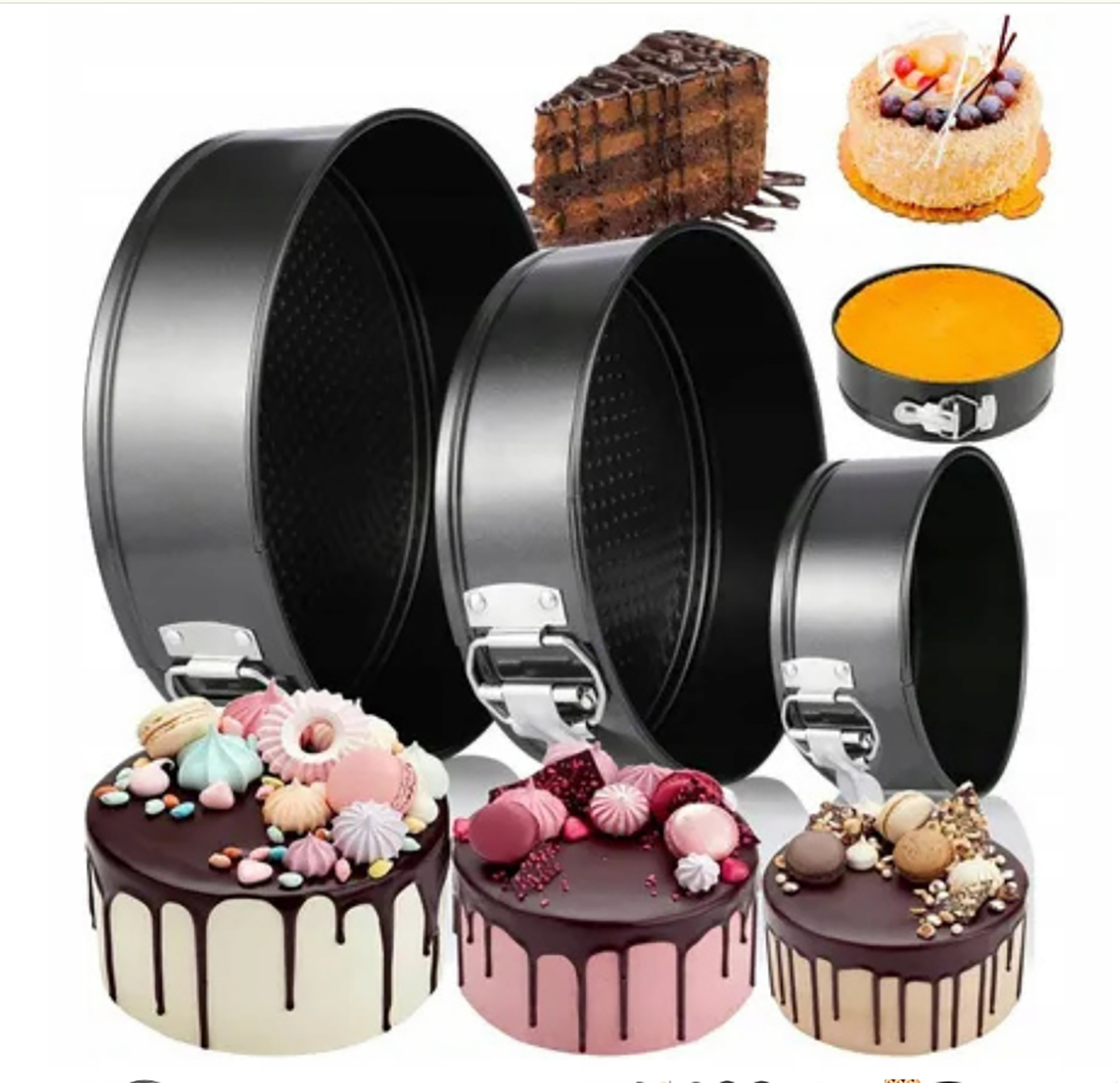 Set de forme de tort cu fund rabatabil ESPERANSA ES 1223 HS26, 24/26/28 cm, strat antiaderent, gri