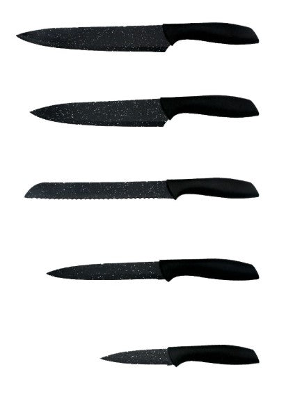 Set cuțite cu suport ZEPHYR ZP 1633 BS5AS, 6 piese, Oțel inoxidabil, Finisaj marmorat, Negru